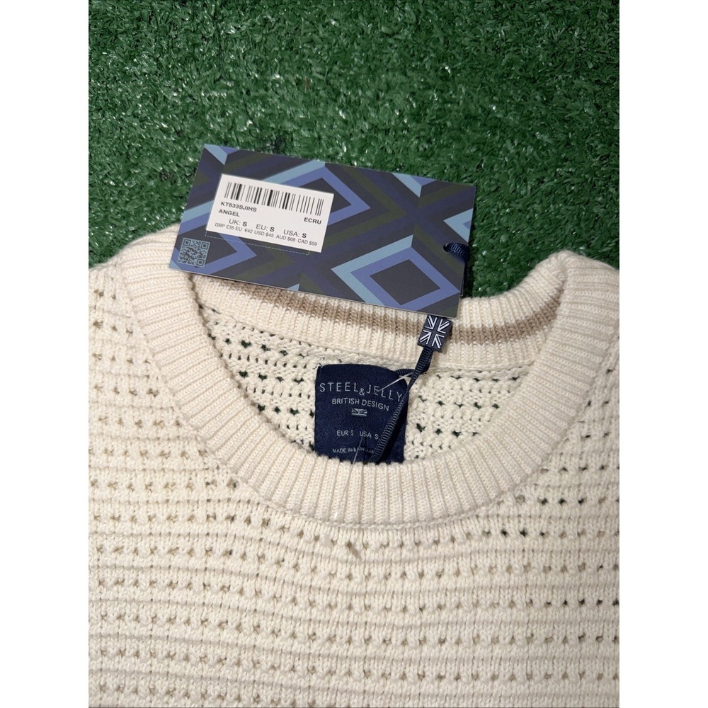 Steel & Jelly Cream Short Sleeve Sweater Mens Casual Knit Top - Picture 2 of 7